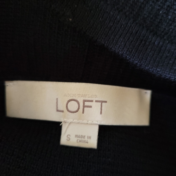 Loft Black Cardigan 49% Wool Sweater Small Shrug Open Front Waist Length - Picture 4 of 5